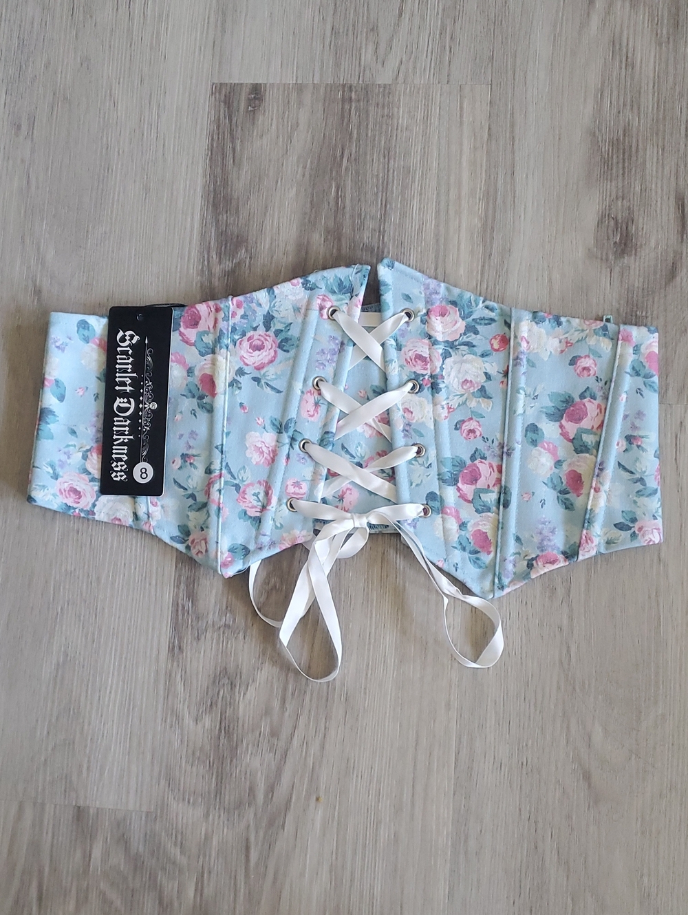 Light Blue Floral Lace-Up Waist Corset Belt - Fantasy Accessory